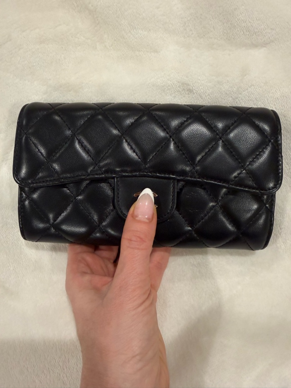 Quilted Black Leather Clutch Wallet